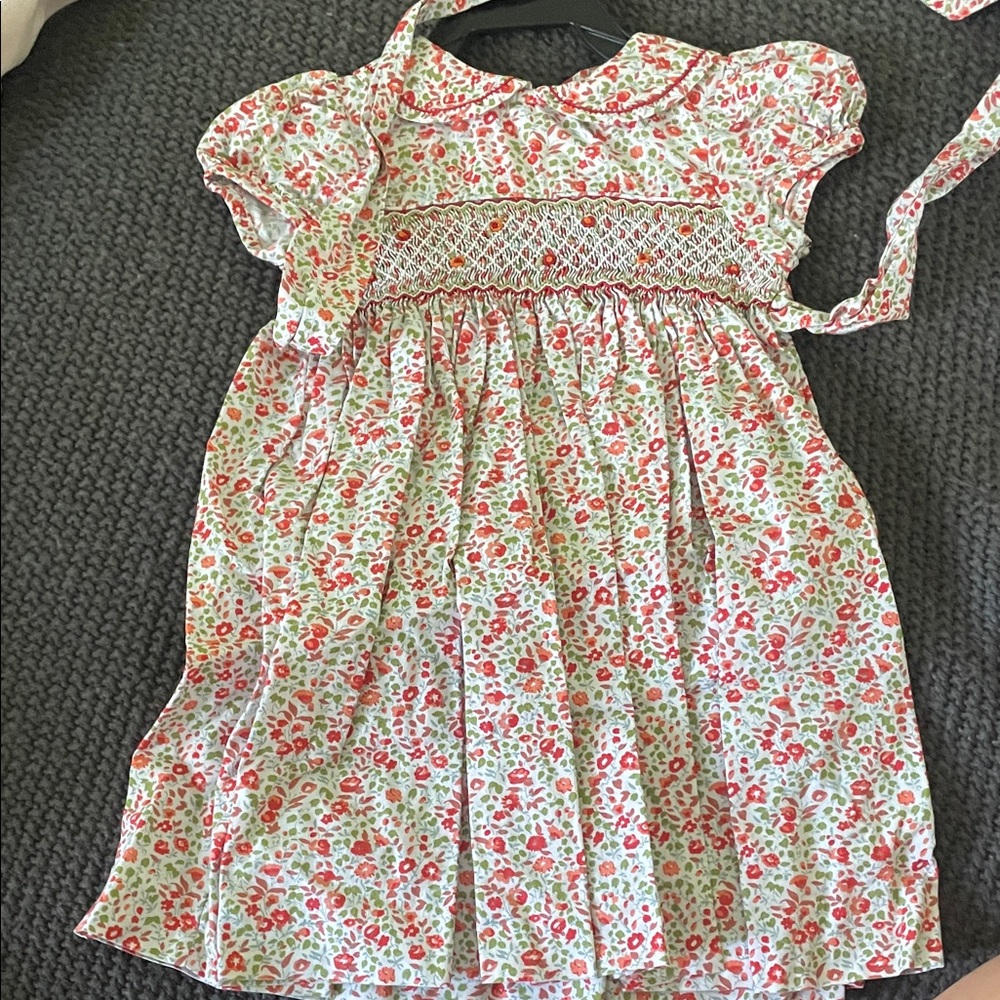 Edgehill Collection Floral Baby Dress with Red and Green